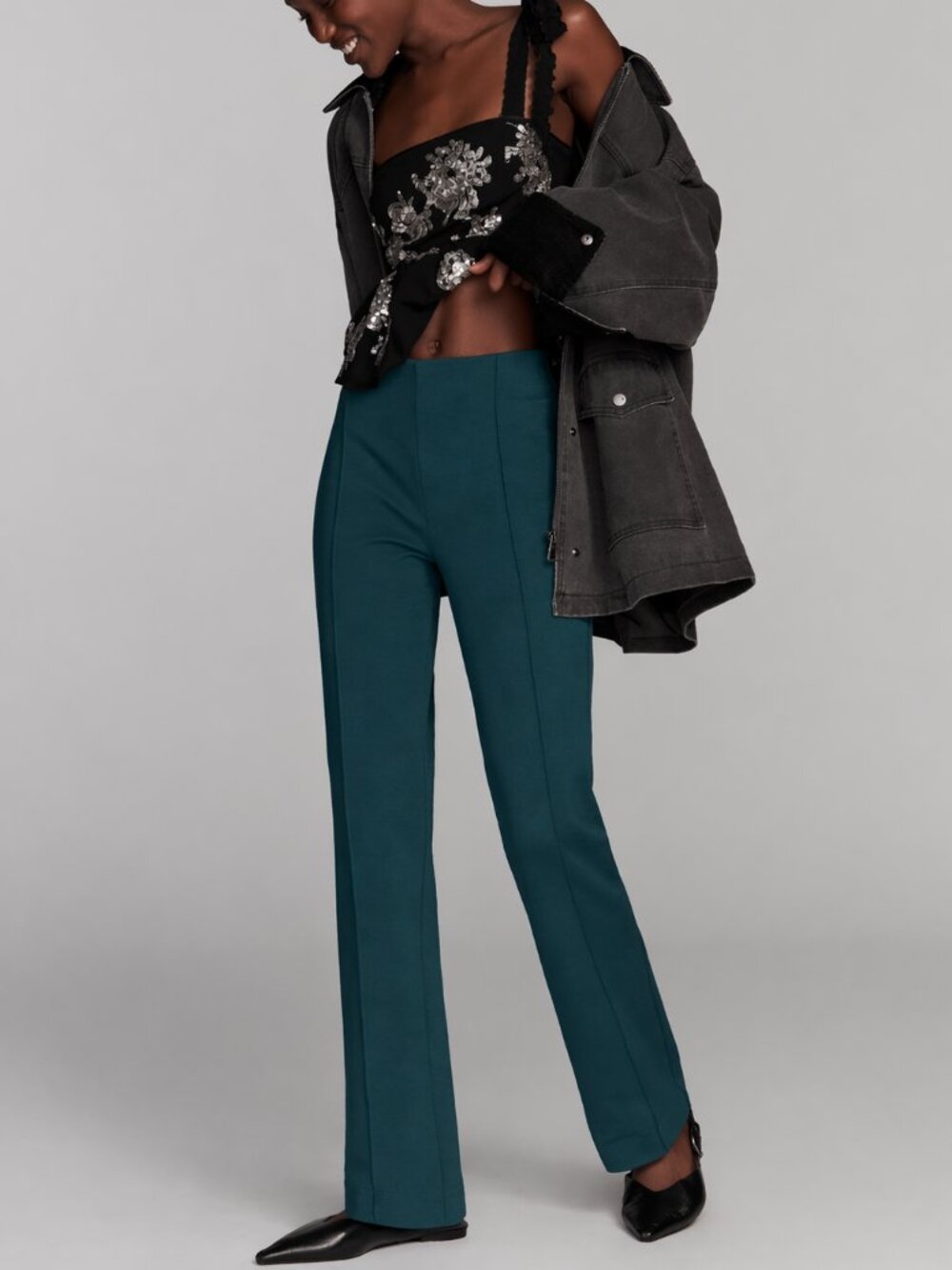 NWT Anthropologie Maeve The Poppy Kick-Flare Pull-On Pants Dark Teal S